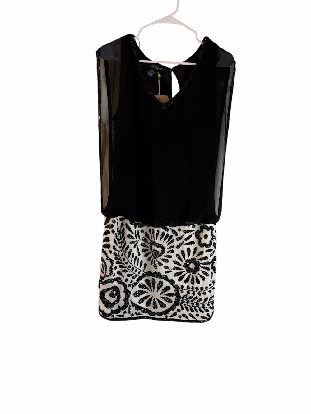 J Kara Black & White Beaded Midi Dress